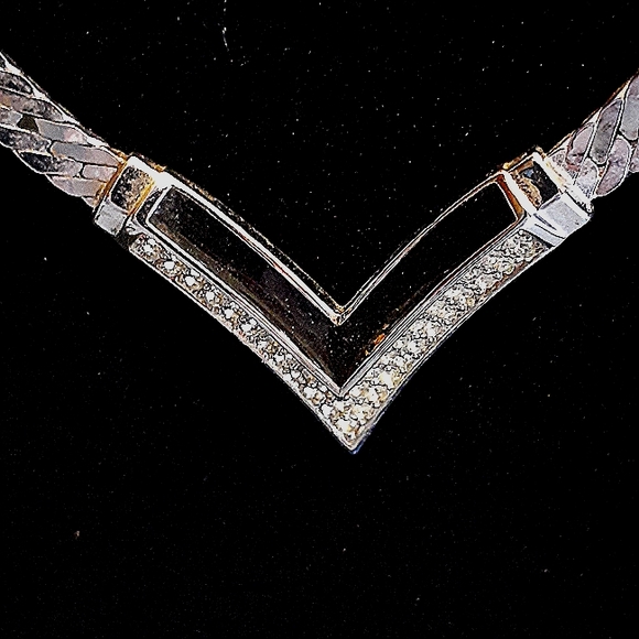 RARE SILVER Vintage Christian Dior V Chevron cz enamel necklace 16-18" - Picture 2 of 10